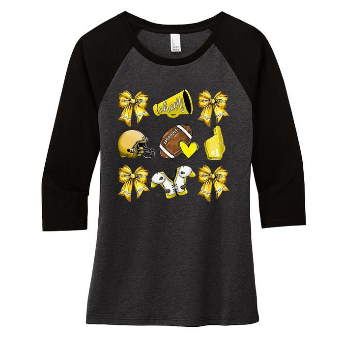 Funny Yellow Cheer Coquette Football Mom Women Girl Gift Women's Tri-Blend 3/4-Sleeve Raglan Shirt