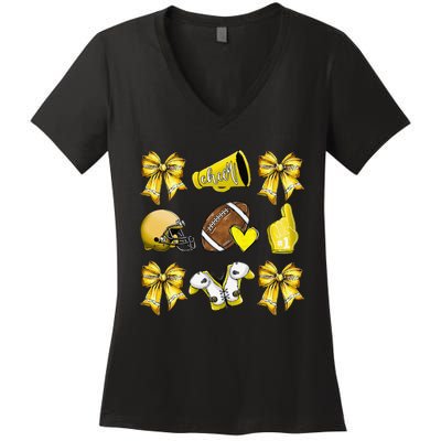 Funny Yellow Cheer Coquette Football Mom Women Girl Gift Women's V-Neck T-Shirt