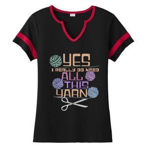 Funny Yarn Crafting Saying Knitting Crochet TShirt Ladies Halftime Notch Neck Tee