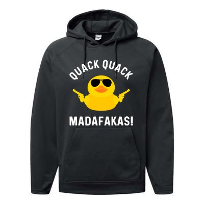 Funny Yellow Crazy Rubber Duck Madafakas Quack Quack Performance Fleece Hoodie