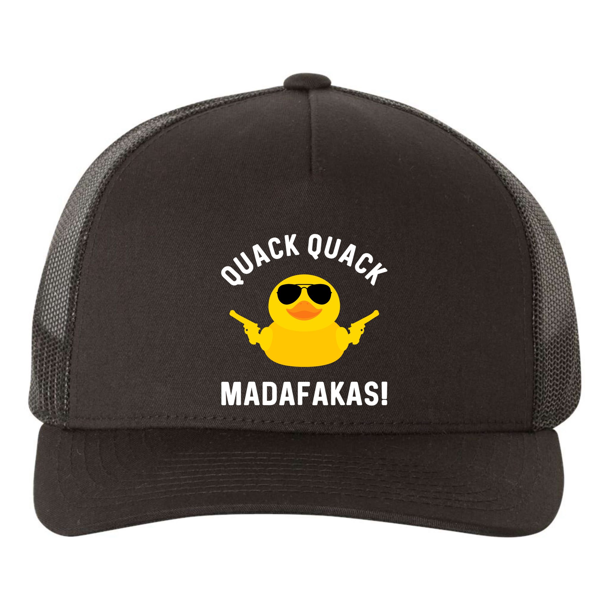 Funny Yellow Crazy Rubber Duck Madafakas Quack Quack Yupoong Adult 5-Panel Trucker Hat