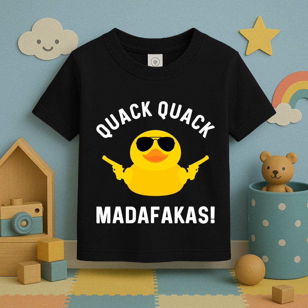 Funny Yellow Crazy Rubber Duck Madafakas Quack Quack Toddler T-Shirt