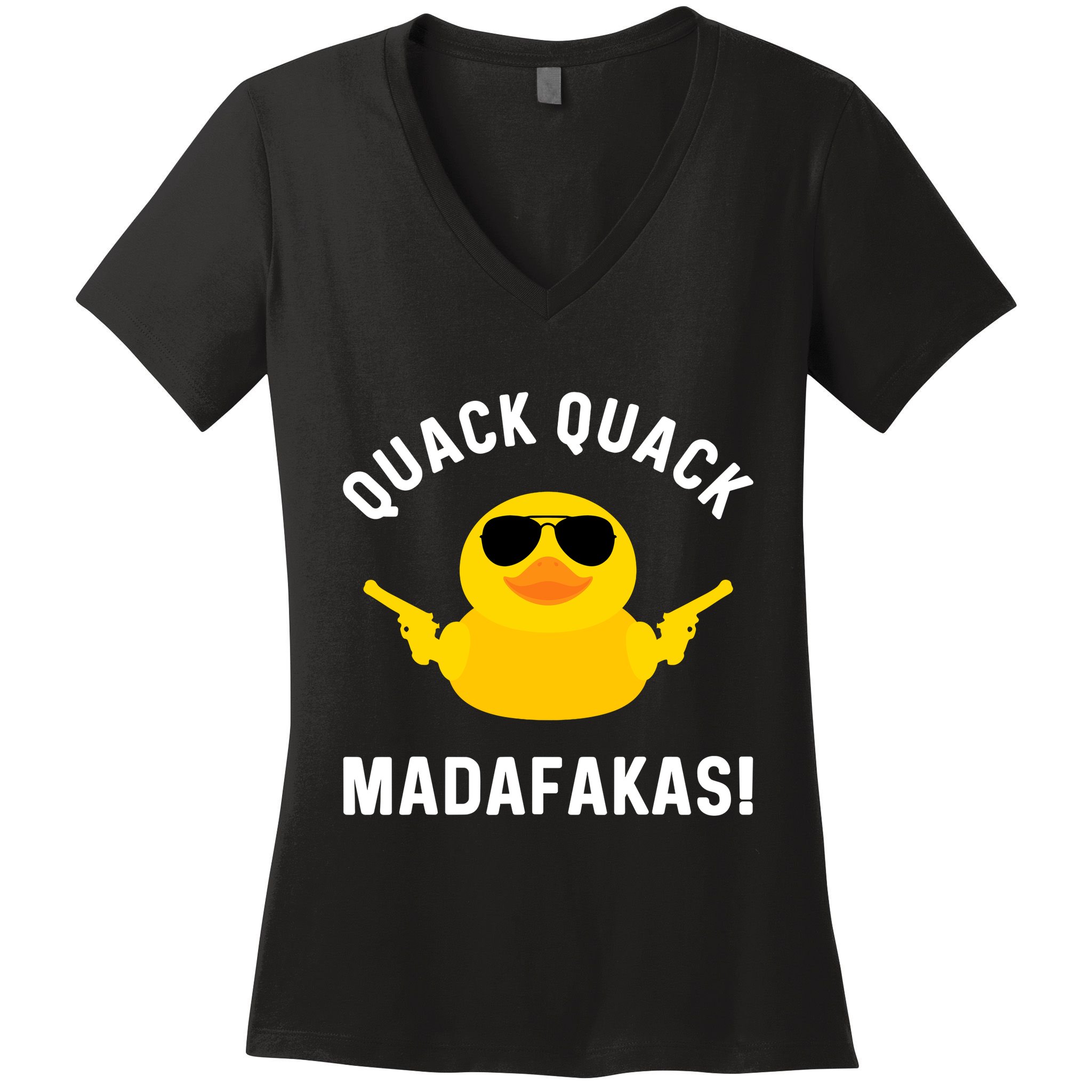 Funny Yellow Crazy Rubber Duck Madafakas Quack Quack Women's V-Neck T-Shirt