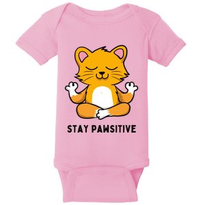 Funny Yoga Cat Stay Pawsitive Zen Joke Pun Yoga Lovers Gift Baby Bodysuit