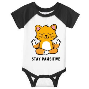 Funny Yoga Cat Stay Pawsitive Zen Joke Pun Yoga Lovers Gift Infant Baby Jersey Bodysuit