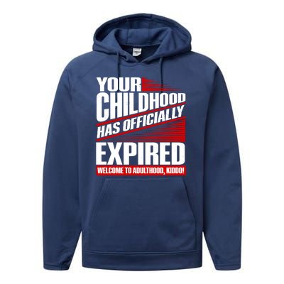 Funny Your Childhood Has Officially Expired Happy Birthday Performance Fleece Hoodie