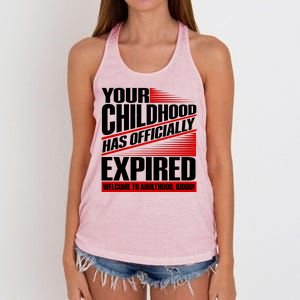 Funny Your Childhood Has Officially Expired Happy Birthday Women's Knotted Racerback Tank