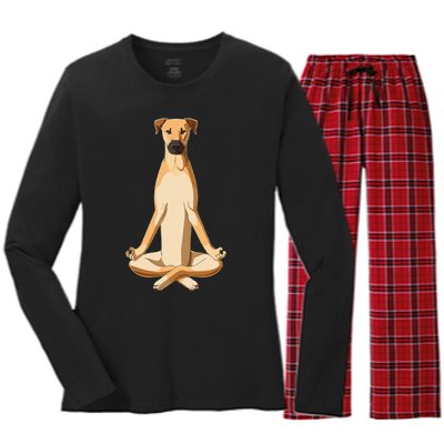 Funny Yoga Dog Black Mouth Cur Women's Long Sleeve Flannel Pajama Set 