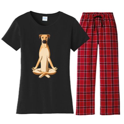 Funny Yoga Dog Black Mouth Cur Women's Flannel Pajama Set