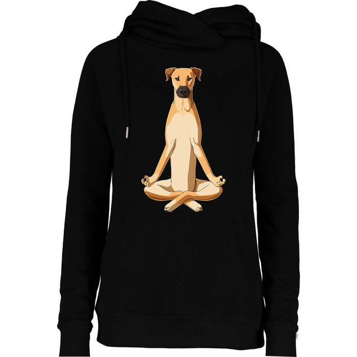 Funny Yoga Dog Black Mouth Cur Womens Funnel Neck Pullover Hood