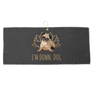 Funny Yoga Dog Pun Im Down Dog Spiritual Namaste Pug Lover Gift Large Microfiber Waffle Golf Towel