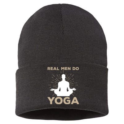 Funny Yoga Design For Men Boy Yoga Pose Meditation Lovers Sustainable Knit Beanie