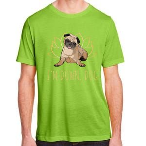 Funny Yoga Dog Pun Im Down Dog Spiritual Namaste Pug Lover Gift Adult ChromaSoft Performance T-Shirt