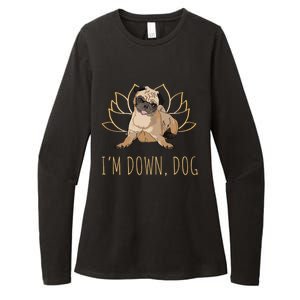 Funny Yoga Dog Pun Im Down Dog Spiritual Namaste Pug Lover Gift Womens CVC Long Sleeve Shirt