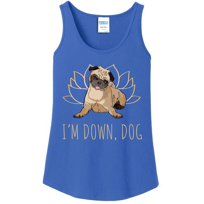 Funny Yoga Dog Pun Im Down Dog Spiritual Namaste Pug Lover Gift Ladies Essential Tank