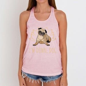 Funny Yoga Dog Pun Im Down Dog Spiritual Namaste Pug Lover Gift Women's Knotted Racerback Tank