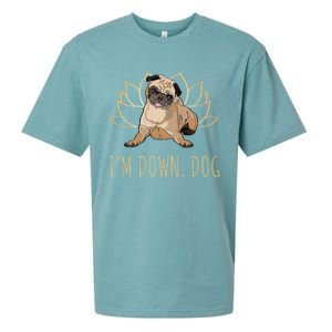 Funny Yoga Dog Pun Im Down Dog Spiritual Namaste Pug Lover Gift Sueded Cloud Jersey T-Shirt