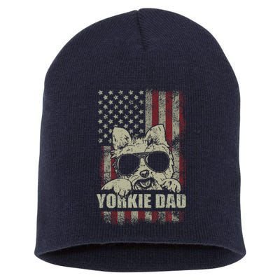 Funny Yorkie Dad American Flag Dog Daddy Fathers Day Tee Short Acrylic Beanie