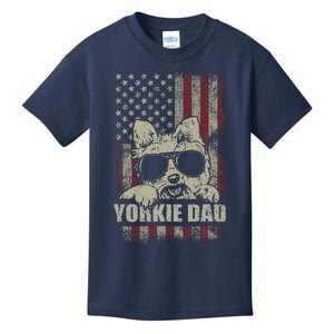 Funny Yorkie Dad American Flag Dog Daddy Fathers Day Tee Kids T-Shirt