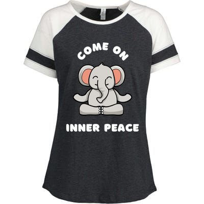 Funny Yoga Elephant Come On Inner Peace Meditating Animals Gift Enza Ladies Jersey Colorblock Tee