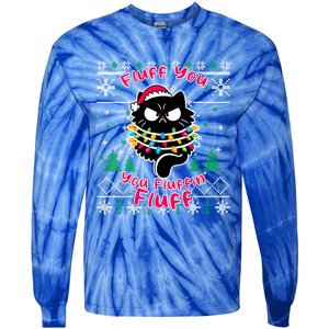 Fluff You Fluffin Cat Pyjamas Pj Ugly Xmas Funny Christmas Gift Tie-Dye Long Sleeve Shirt