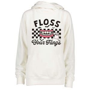 Floss Your Fangs Dental Crew Halloween Womens Funnel Neck Pullover Hood