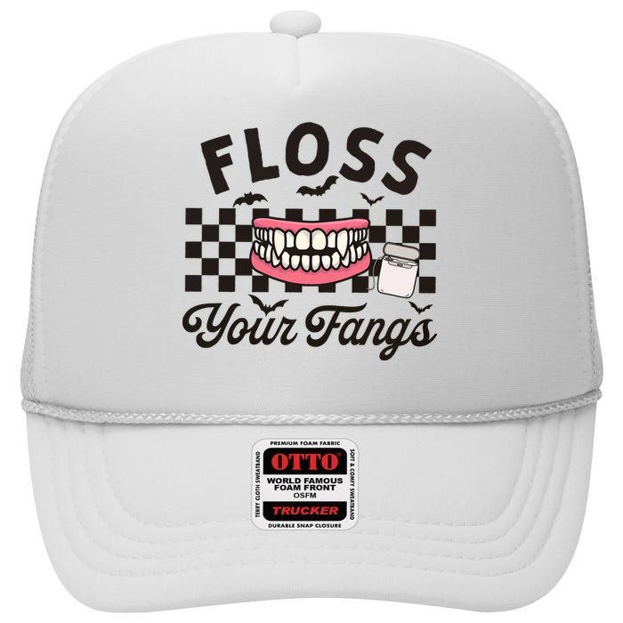 Floss Your Fangs Dental Crew Halloween High Crown Mesh Back Trucker Hat