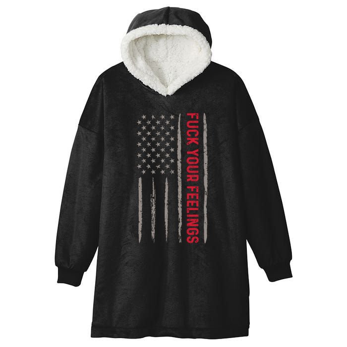 Fuck Your Feelings Vintage American US Flag Hooded Wearable Blanket