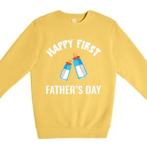 First Year Fathers Day Funny Bottles Milk Best Daddy Cool Gift Premium Crewneck Sweatshirt