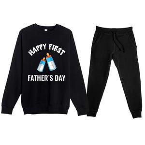 First Year Fathers Day Funny Bottles Milk Best Daddy Cool Gift Premium Crewneck Sweatsuit Set