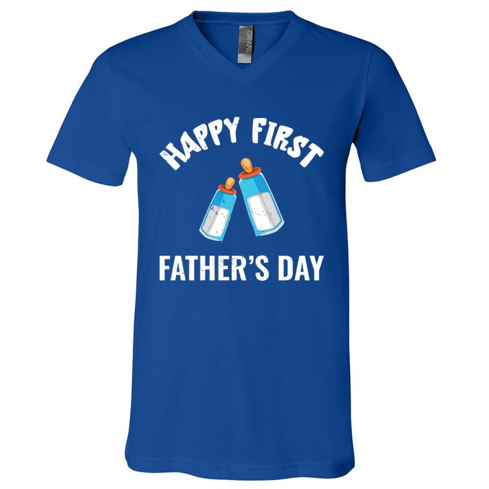 First Year Fathers Day Funny Bottles Milk Best Daddy Cool Gift V-Neck T-Shirt