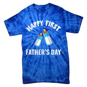 First Year Fathers Day Funny Bottles Milk Best Daddy Cool Gift Tie-Dye T-Shirt