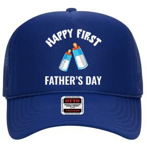 First Year Fathers Day Funny Bottles Milk Best Daddy Cool Gift High Crown Mesh Back Trucker Hat