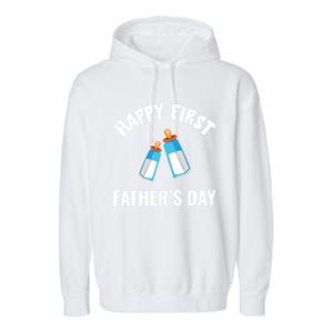 First Year Fathers Day Funny Bottles Milk Best Daddy Cool Gift Garment-Dyed Fleece Hoodie