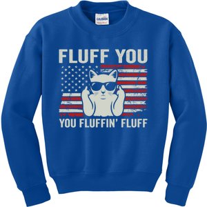 Fluff You Fluffin' Fluff Gift Funny Cat Usa Flag Gift Kids Sweatshirt