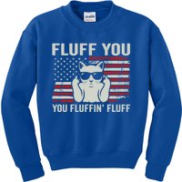 Fluff You Fluffin' Fluff Gift Funny Cat Usa Flag Gift Kids Sweatshirt