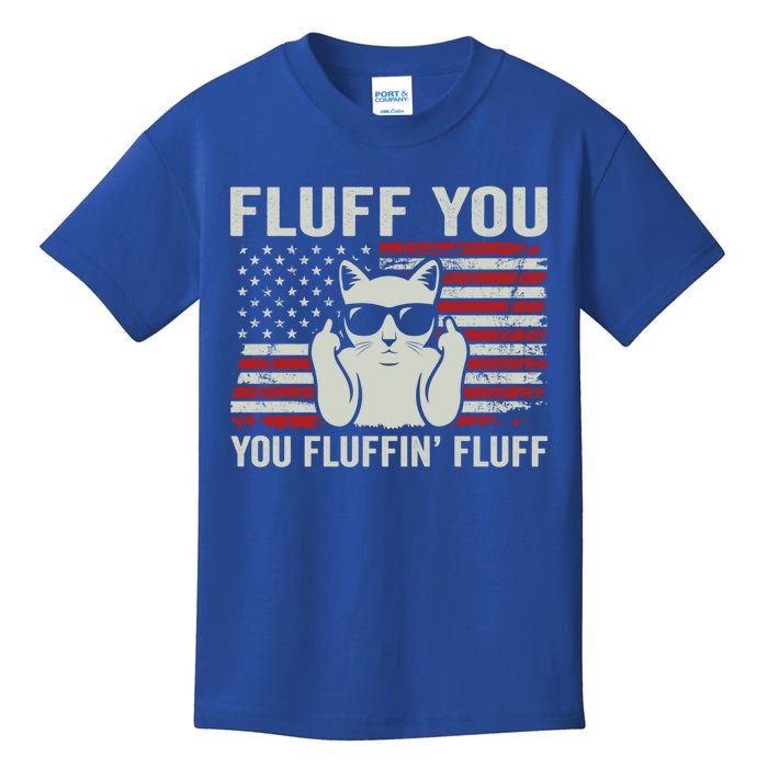 Fluff You Fluffin' Fluff Gift Funny Cat Usa Flag Gift Kids T-Shirt