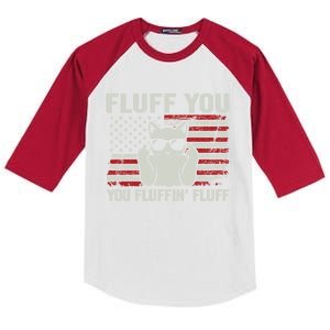 Fluff You Fluffin' Fluff Gift Funny Cat Usa Flag Gift Kids Colorblock Raglan Jersey