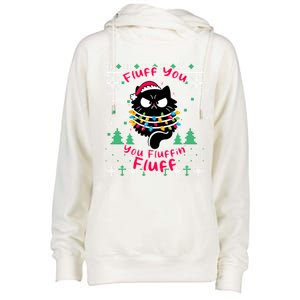 Fluff You Fluffin Cat Pyjamas Pj Ugly Xmas Funny Christmas Gift Womens Funnel Neck Pullover Hood