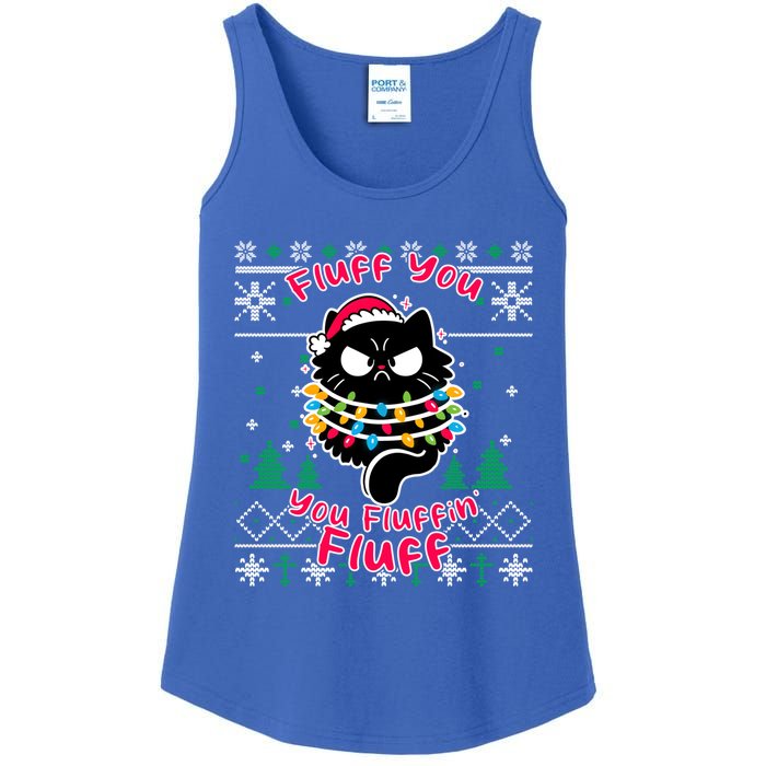 Fluff You Fluffin Cat Pyjamas Pj Ugly Xmas Funny Christmas Gift Ladies Essential Tank