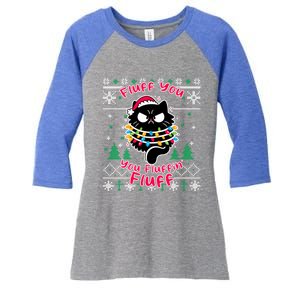 Fluff You Fluffin Cat Pyjamas Pj Ugly Xmas Funny Christmas Gift Women's Tri-Blend 3/4-Sleeve Raglan Shirt