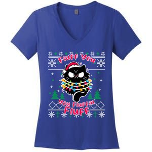 Fluff You Fluffin Cat Pyjamas Pj Ugly Xmas Funny Christmas Gift Women's V-Neck T-Shirt