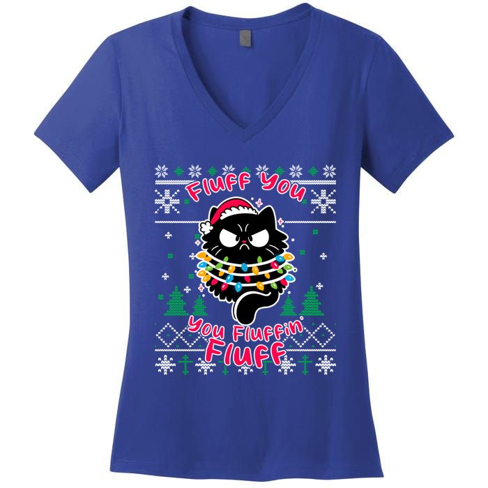 Fluff You Fluffin Cat Pyjamas Pj Ugly Xmas Funny Christmas Gift Women's V-Neck T-Shirt