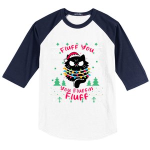 Fluff You Fluffin Cat Pyjamas Pj Ugly Xmas Funny Christmas Gift Baseball Sleeve Shirt