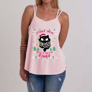 Fluff You Fluffin Cat Pyjamas Pj Ugly Xmas Funny Christmas Gift Women's Strappy Tank