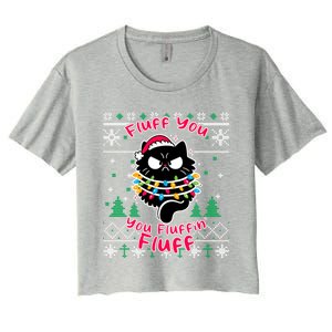 Fluff You Fluffin Cat Pyjamas Pj Ugly Xmas Funny Christmas Gift Women's Crop Top Tee