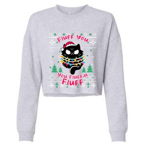 Fluff You Fluffin Cat Pyjamas Pj Ugly Xmas Funny Christmas Gift Cropped Pullover Crew