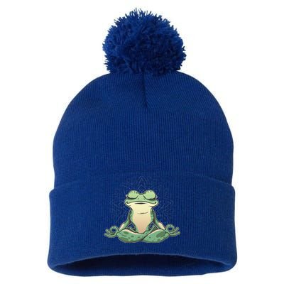 Funny Yoga Frog Meditating Zen For Yoga Frog Lovers Pom Pom 12in Knit Beanie