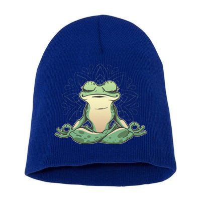 Funny Yoga Frog Meditating Zen For Yoga Frog Lovers Short Acrylic Beanie