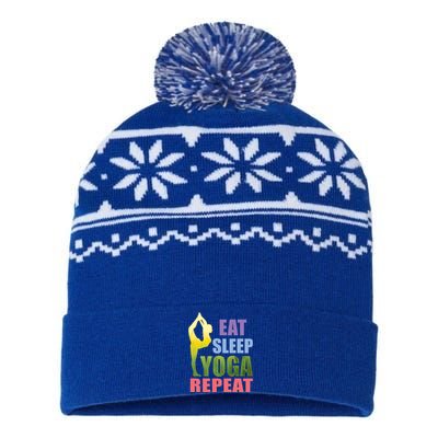 Funny Yoga Gift Eat Sleep Yoga Repeat Meditation Gift USA-Made Snowflake Beanie